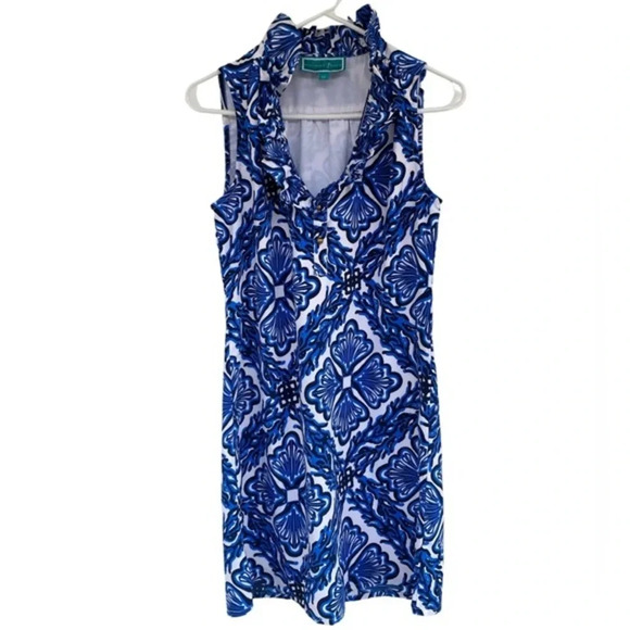 Southern Frock Ruffled V Neck Blue Dress - Picture 1 of 4